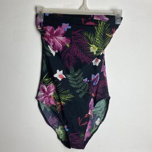 BPC Selection Women Swimsuit 8 One-Piece Black Floral Aloha Tropical Strapless